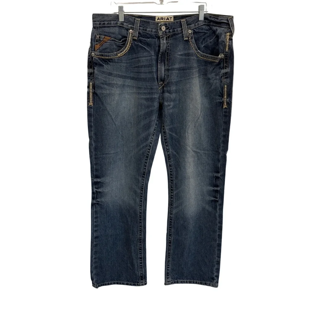 Ariat M5 Straight Fit Blue Jeans Mens 38x30 Durable Denim Rugged Western Cowboy